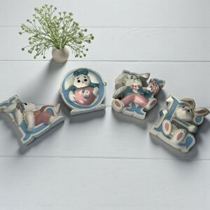 Homco Burwood Wall Plaques Set Bunnies Vintage Nursery Wall Decor 1970s Plastic